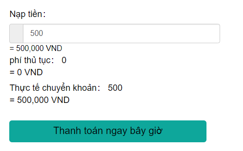 Nhập số tiền cần nạp qua ví điện tử