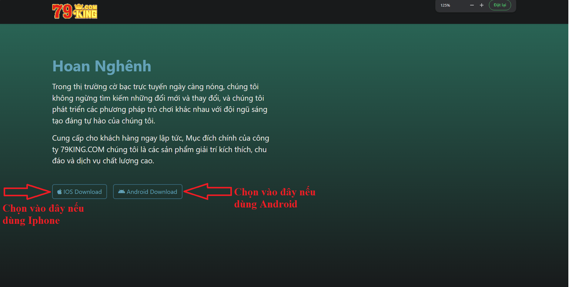 Tải app 79king theo đúng đường link nhà cái cung cấp 