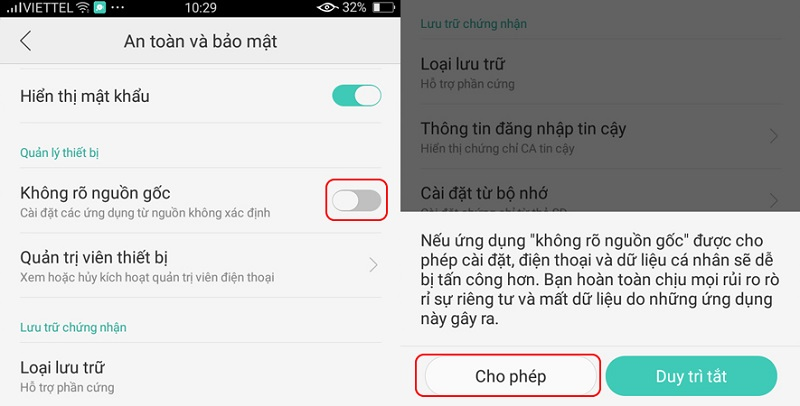 Bật quyền cho phép app 79King cài đặt trên thiết bị di động